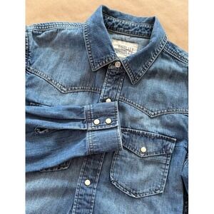 Quality Durables Co Mens Shirt Denim Pearl Snap Long Sleeve Rockabilly Western S